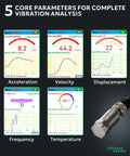 Pro Grade Vibration Analyzer VM 428 With External Sensor And PC Software For Motors Pumps Turbines And Machinery Five Parameter Diagnostics ISO Rating on display and sensor