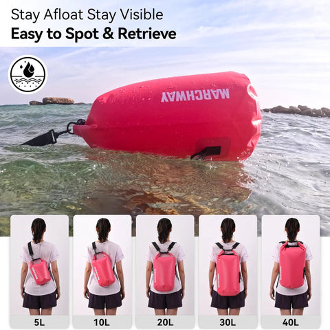 Floating Waterproof Dry Bag Backpack 10L Pink for kayaking rafting boating and outdoor adventures on water with roll top closure