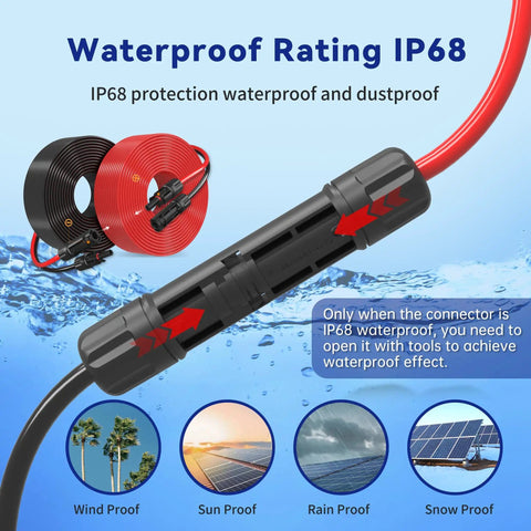10 AWG Solar Extension Cable 10 Ft With 2 Pairs Solar Connectors PV Wire Tinned Copper Tough UV Resistant XLPE Insulated PPO