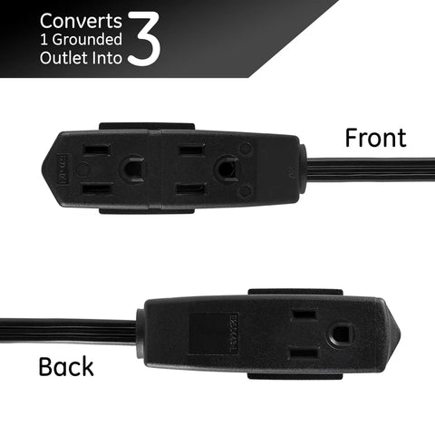 Front and back view of 8 Ft 3 Outlet Flat Extension Cord With Grounded 3 Prong Plug Right Angle Flat Design 16 Gauge Power Strip