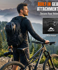Man with bike wearing 25L Hydration Backpack for Hiking, Biking and Travel, Lightweight Daypack With Water Bladder, Helmet Holder