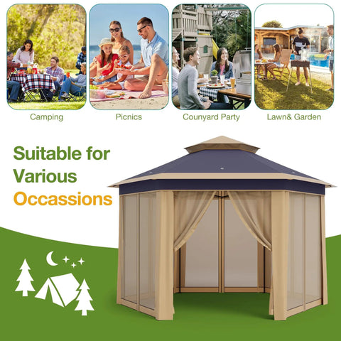 Pop Up Canopy Tent 13x13 Ft Instant Gazebo with Mosquito Netting and UV Protection for Patio, Garden, and Backyard Use