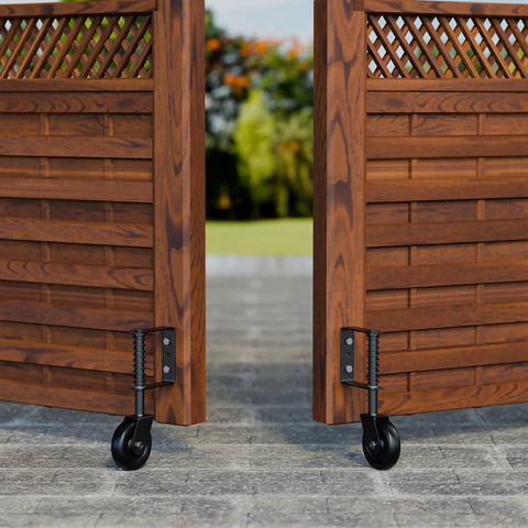 Wooden gate with 4.3 Inch Spring Loaded Gate Wheel Caster For Gates And Fences, Tough As Nails Heavy Duty Wheel, black, outdoor use