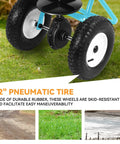 Close-up of 12-inch pneumatic tire on Walk Behind Broadcast Spreader With 80 Lb Capacity For Fertilizer Salt Ice Melt Grass Seed.