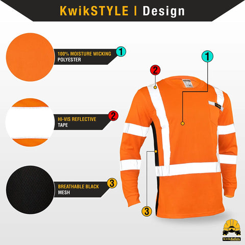 Men High Visibility Class Three Safety Shirt Orange Breathable Polyester Mesh Work Rig Gear With Silver Reflective Tape Sleek Cut Built For The Daily Hustle 2xl design details including moisture wicking fabric and reflective tape.
