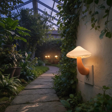4 Pack Mushroom Night Lights Plug In Sensor Lamps With Auto On Off In The Dark Color Changing LED, wall mounted, garden pathway