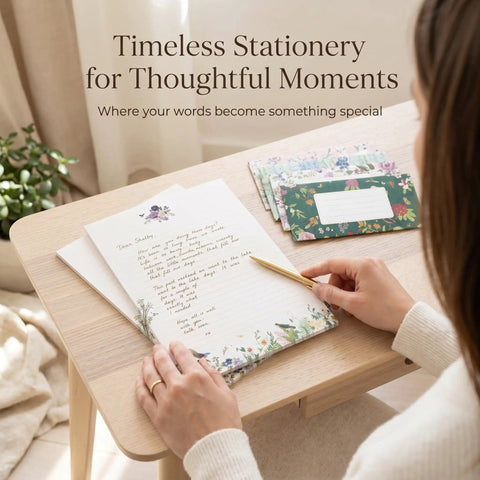 Person writing on a Cute 66-Piece Stationery Kit With Envelopes No-Bleed Lined Paper Floral Designs For Beautiful Handwritten Notes