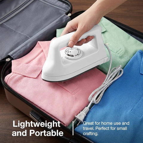 Compact Mini Iron For Clothes, Portable Travel Steam Press Machine For T Shirts And Crafts on packed shirts in suitcase.