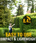 Person using Beast Cordless 18 Inch 20V Pole Hedge Trimmer With 16 Foot Reach And Extension Pole in garden.