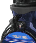 Tajima chalk line reel, blue metal case with black cap and visible TAJIMA logo.
