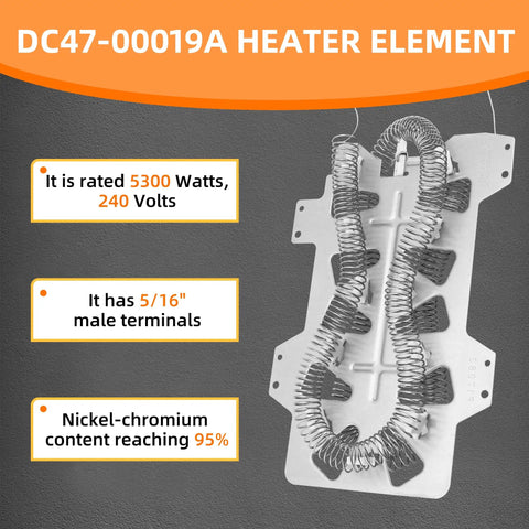 Dryer Heating Element Kit Replaces DC47 00019A Fits A Bunch Of Models close-up view with wattage and terminal details