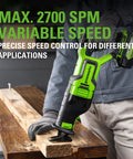 Person using Beast 24V Cordless Reciprocating Saw With Brushless Motor, 1-1/8 Inch Stroke, 2700 SPM on wood