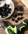 80 Pack 304 Stainless Steel Start Clips, Universal Decking Clip With Decking Screws, drill, and dish on wood surface