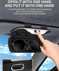 Universal Car Visor Sunglasses Holder Clip And Storage Box For Glasses And Small Essentials with open lid showing sunglasses