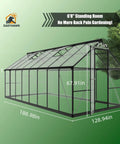 8x16 Ft Aluminum Walk-In Greenhouse With Polycarbonate Panels and Roof Vent for All-Weather Outdoor Gardens