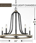 Conal Five Light Chandelier In Stardust Finish, 23-inch height, 26-inch width, modern design with five torpedo bulbs visible