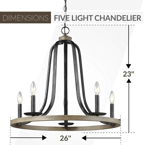 Conal Five Light Chandelier In Stardust Finish, 23-inch height, 26-inch width, modern design with five torpedo bulbs visible