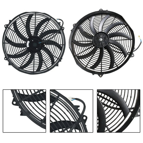 Street Ready 16 Inch Electric Radiator Cooling Fan With Smart Thermostat Wiring Switch And Relay Kit, black S curved blades.