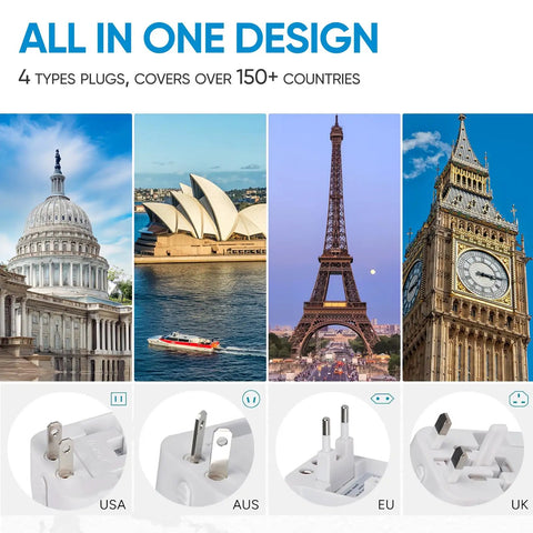 Universal Travel Adapter USB C Power Adapter All In One World Wall Charger For USA EU UK AUS Worldwide Compatibility image