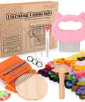 No-Fuss Mini Darning Loom Kit With 50 Color Threads For Quick Sock And Jeans Repairs, Includes Darning Mushroom Egg, Complete Beginner Friendly Tools, DIY Artful Patches To Repair Clothes displayed with accessories.