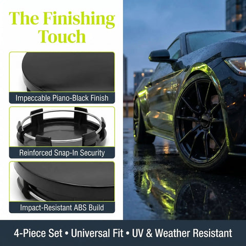 Dope 4 Pack Black Abs Snap In Wheel Center Caps For 22 Inch Rims Heavy Duty Rustproof Dustproof Hub Covers Easy Install with black finish.
