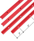 Top Shelf 24 Inch Aluminum T Track Bars For Sweet Woodworking Jigs And Hella Sturdy Shop Fixtures With Universal Fit Pre Drilled Holes And Flat Head Screws In Red, showing red bars with drilled holes.