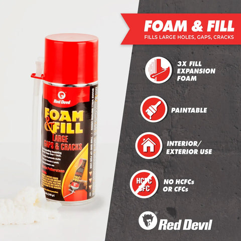 Tough As Nails Expanding Spray Foam Insulation Sealant For Large Gaps And Cracks, 12 Oz Off White Polyurethane can on a surface.