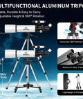 Multifunctional aluminum tripod with High Powered 90mm Refractor Telescope For Adults With 600mm Focal Length, 180x Magnification.
