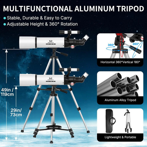 Multifunctional aluminum tripod with High Powered 90mm Refractor Telescope For Adults With 600mm Focal Length, 180x Magnification.