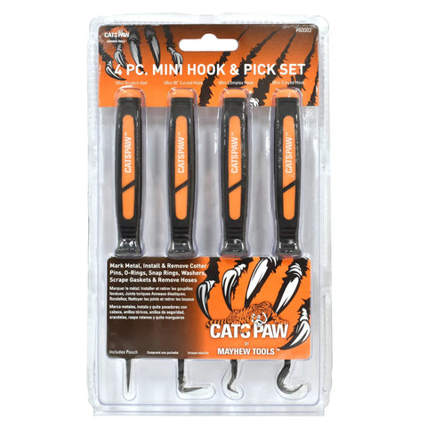 Packaged CatsPaw Mini Hook And Pick Set Chrome-Vanadium 4-Piece Handy Pro Grade High-Strength Heat-Treated Alloy Steel