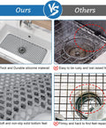 Comparison showing center drain silicone sink mat no slip heat resistant for kitchen and RV sinks versus metal sink mat.