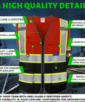 Snag This Dope Custom Logo Ansi Class 2 Hi Vis Mesh Safety Vest For Men featuring reflective pockets and reinforced mic tabs.