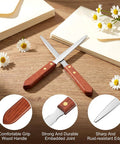 Two Pack Letter Openers With Wood Handle And Stainless Steel Blades For Grab And Go Envelope Slitters. Rosewood handles on desk.