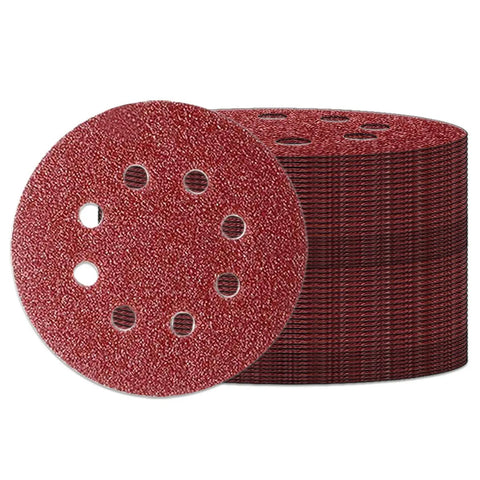 Stack of 50 pcs 125mm 8 holes sanding discs and pads 5 inch 40 grit hook and loop sandpaper sheets for random orbital sander