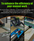 Top Shelf Track Saw Guide Rail Kit With Smooth As Butter Glide And Ultra Tough Aluminum Profile For TS55 TS75 woodworking setup in action on plywood.