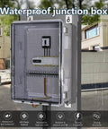 Hella Tough ABS Electrical Junction Box With Ventilated Channels And Cable Grommets Straight Up IP65 Weatherproof Enclosure wall-mounted with clear lid.