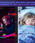 52 Pack Heavy Duty Soundproof Foam Panels For Walls High Density Acoustic Tiles Sound Absorbing Studio Office Noise Control Real Deal Kickass Wall Pads Straight Up Premium Design Reduces Echo Smooth Sailing Audio Setup with a gamer and a sleeping child.