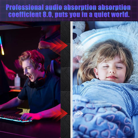 52 Pack Heavy Duty Soundproof Foam Panels For Walls High Density Acoustic Tiles Sound Absorbing Studio Office Noise Control Real Deal Kickass Wall Pads Straight Up Premium Design Reduces Echo Smooth Sailing Audio Setup with a gamer and a sleeping child.