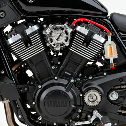 Motorcycle engine with installed 10 Pack Gas Inline Fuel Filters Quarter Inch And Sixteenth Inch With Magnets And Durable Clamps