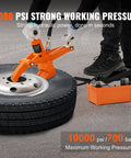 Hydraulic Bead Breaker With 10000 PSI Power And Metal Foot Pump Heavy Duty Steel Tool in use on truck tire rim