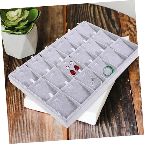 Lowkey Perfect Multi Grid Jewelry Tray For Rings And Necklaces With Smart Dividers, dark gray organizer showcasing earrings and rings.
