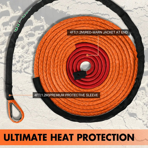 Three Eighth Inch Sixty Foot Synthetic Winch Rope With Dyneema Core 19,854 Lb Capacity Hook And Sleeve Protection coiled view