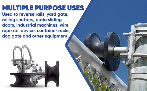 4-Inch Round Post To Two And A Half Inch Round Gate Nylon Cantilever Roller installed on chain link fence.
