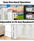 Heavy Duty Retractable Baby Gate And Dog Barrier With Slick Glide Action Covers Hella Wide Openings For Garages Driveways Living Rooms Provides No Fuss Everyday Safety In White, showing easy one-hand operation.