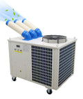 Heavy Duty Portable Industrial Spot Cooler Dishing Out Sick Chill For Busy Workspaces 28900 Btu with four cooling ducts and casters.