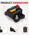 Dimensions of 60 Amp Manual Reset Waterproof Circuit Breaker for 12V-48V Systems shown from various angles