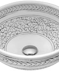 Cadence Series Tempered Vessel Sink In Glossy White, 16.1 In L X 16.1 In W X 6.5 In H, Chrome Pop Up Drain, Rhino Alloy Certified Deco Glass