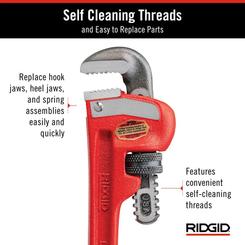 Heavy Duty 6 Inch Straight Pipe Wrench For Plumbing Projects With Serrated Steel Jaw And Cast Iron Handle Red Finish