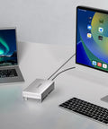 Lightning Fast Usb4 To U2 Nvme Ssd Enclosure for External Thunderbolt Drive connected to laptop and monitor on desk.
