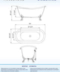 Contemporary 67 Inch Freestanding Acrylic Soaking Bathtub With Matte Black Drain And Overflow technical drawing dimensions